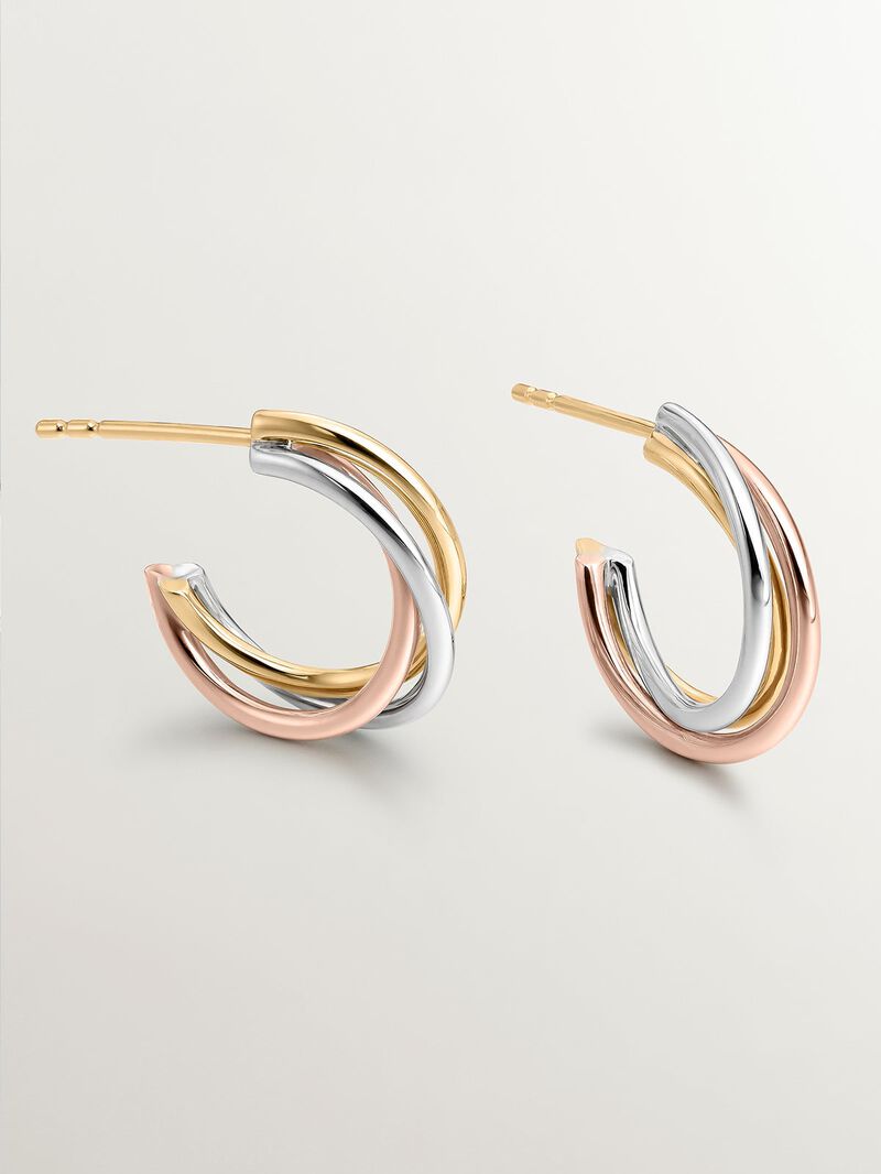 9K White, Yellow, and Rose Gold Triple Hoop Earrings image number 4