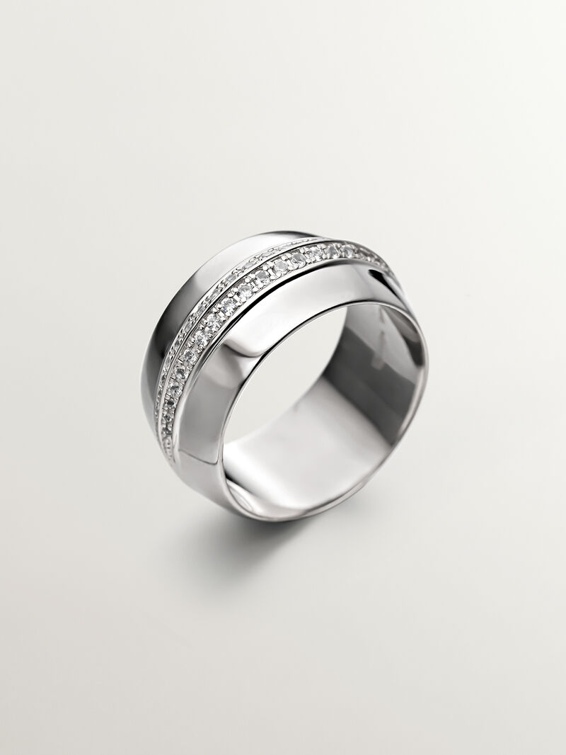 Wide 925 silver ring with white topazes image number 0