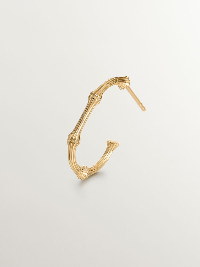 9K Yellow Gold Bamboo Texture Single Hoop Earring image number 0
