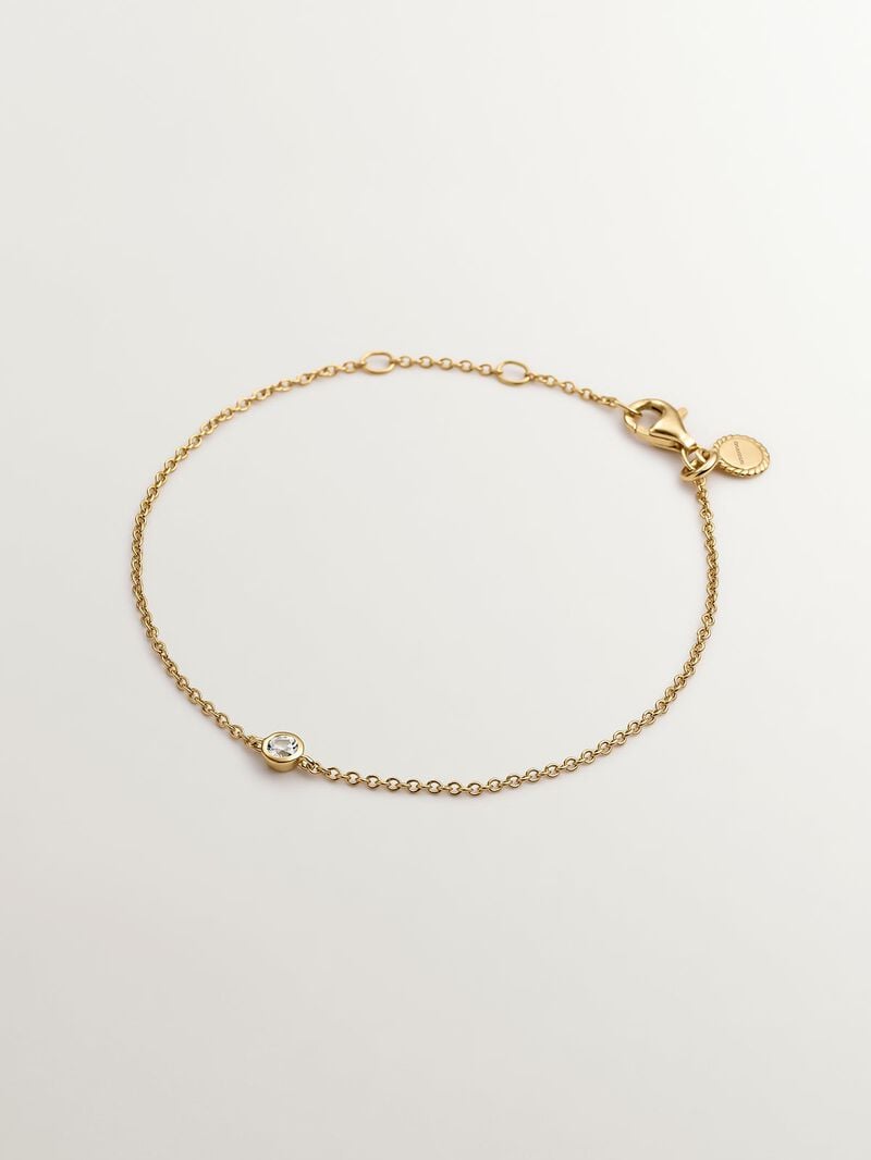18K yellow gold plated 925 silver solitaire bracelet with white topaz. image number 0