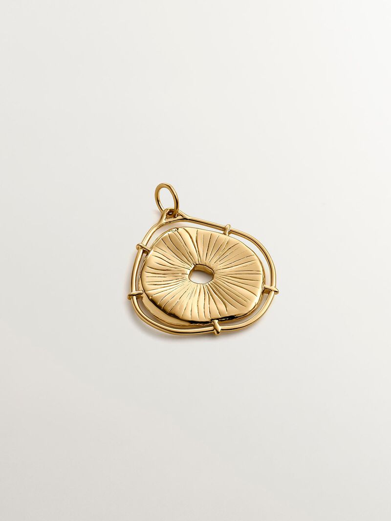 925 Silver charm, gold-plated in 18K yellow gold, with an irregular medallion shape and white topaz stones. image number 2