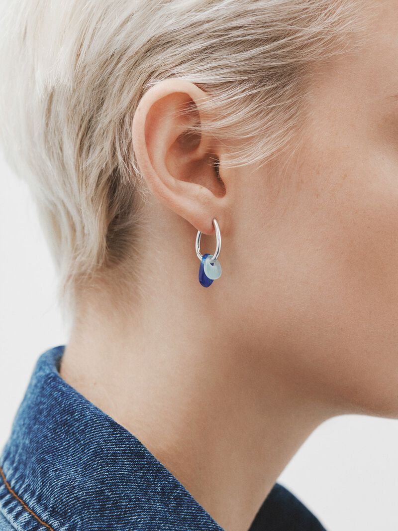 925 sterling silver hoop earrings with blue jade image number 1