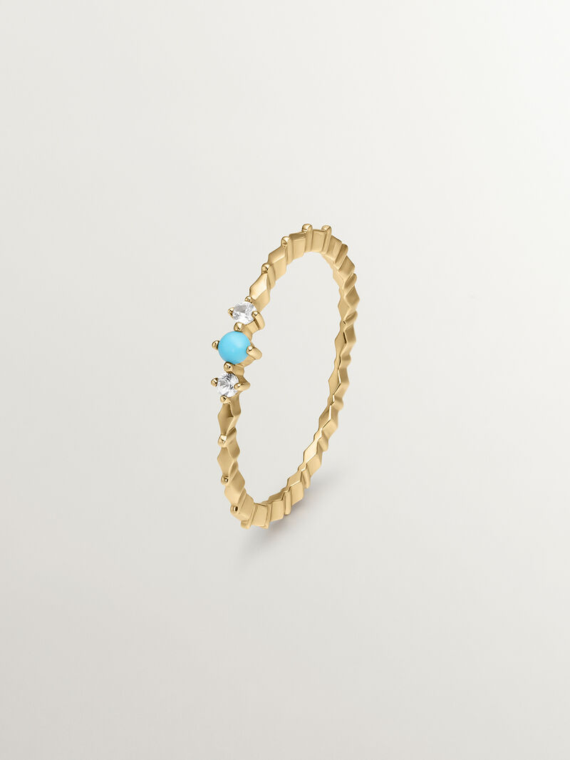 9K Yellow Gold Ring with Turquoise and White Sapphires image number 0