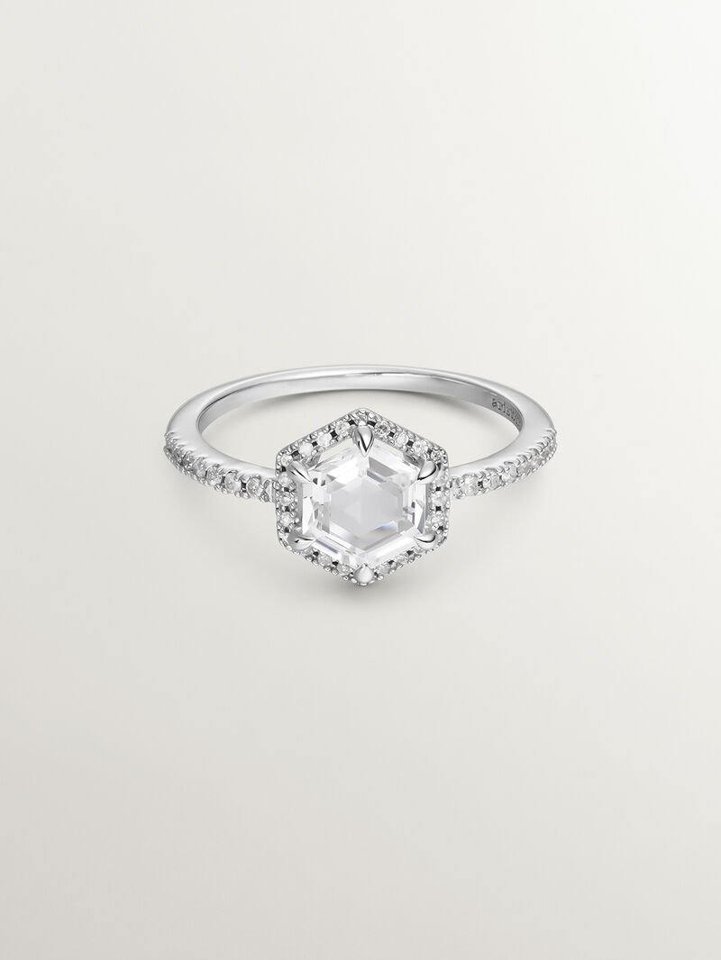 927 Silver ring with white topaz and grey diamond image number 1