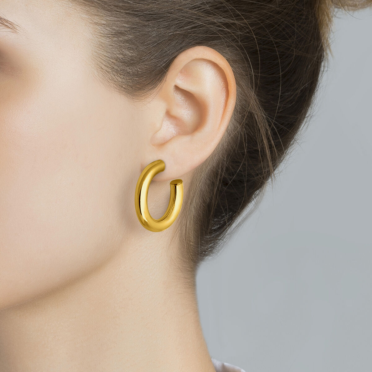 gold plated thick smooth hoop earrings , J01611-02, hi-res