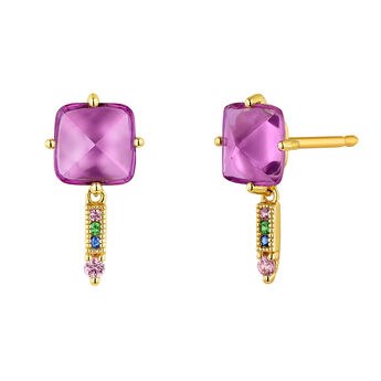 Gold plated silver amethyst and sapphire earrings , J04826-02-AM-MULTI,hi-res