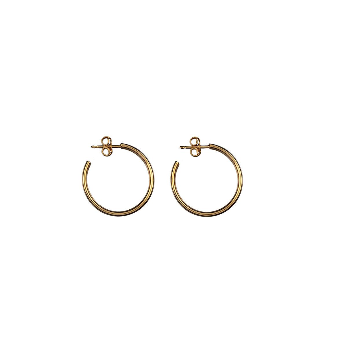 Gold plated silver medium smooth hoop earrings , J01587-02, hi-res