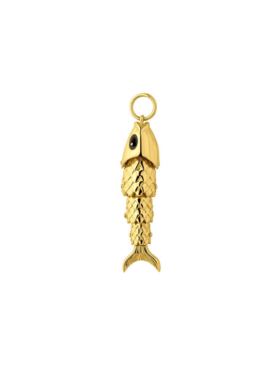 Fish charm in 18k yellow gold-plated silver with black enamel, J05203-02-BLKENA, hi-res