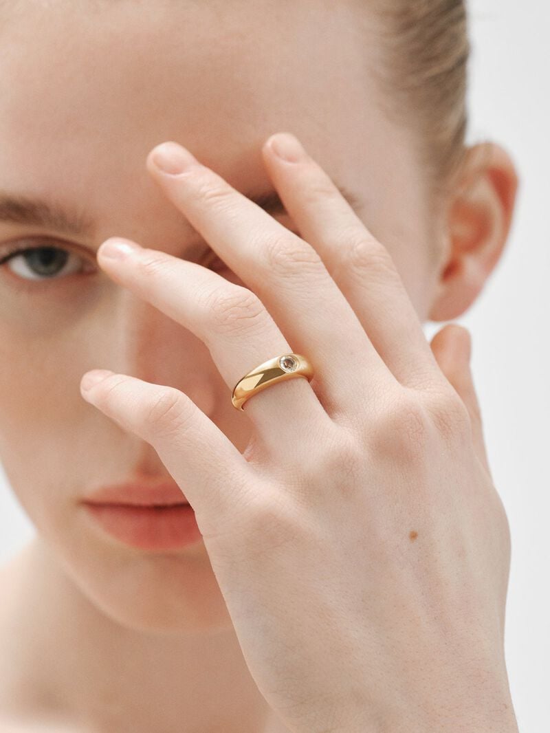 18K yellow gold plated 925 silver ring with white topaz image number 1