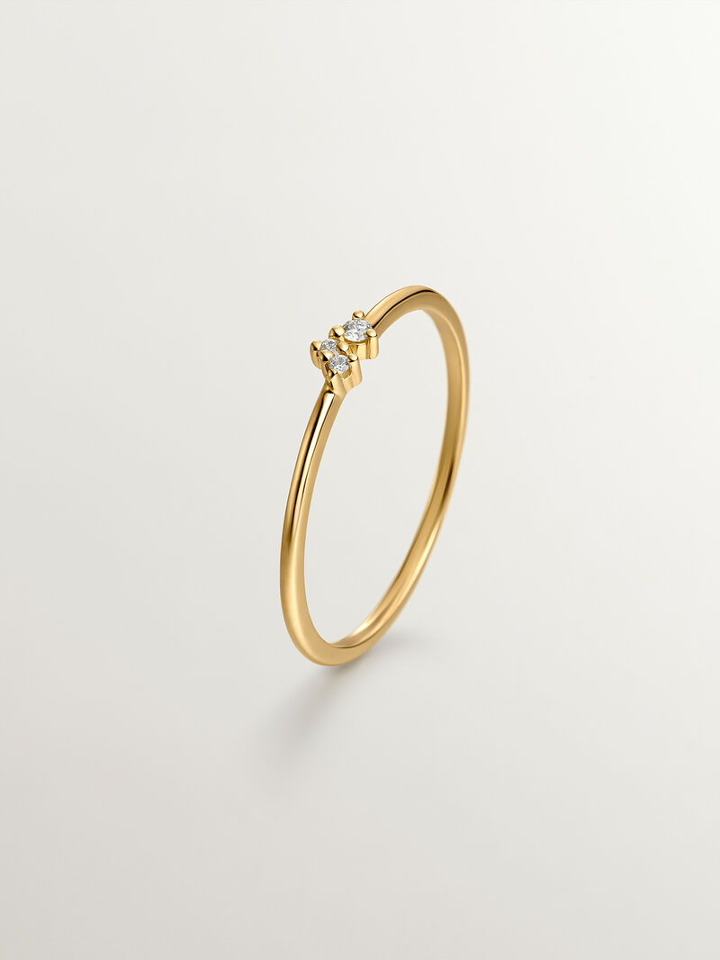9K Yellow Gold Three-Stone Ring with Diamonds image number 0