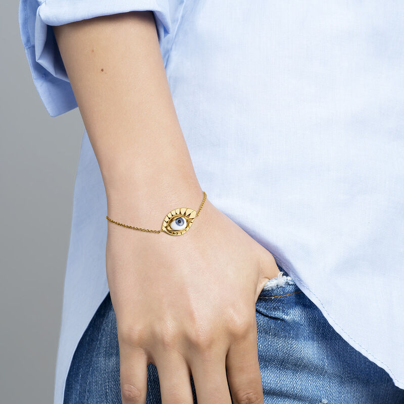Gold plated silver blue eye bracelet , J04402-02-BE, hi-res