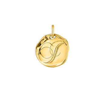 Gold-plated silver I initial medallion charm  , J04641-02-I,hi-res
