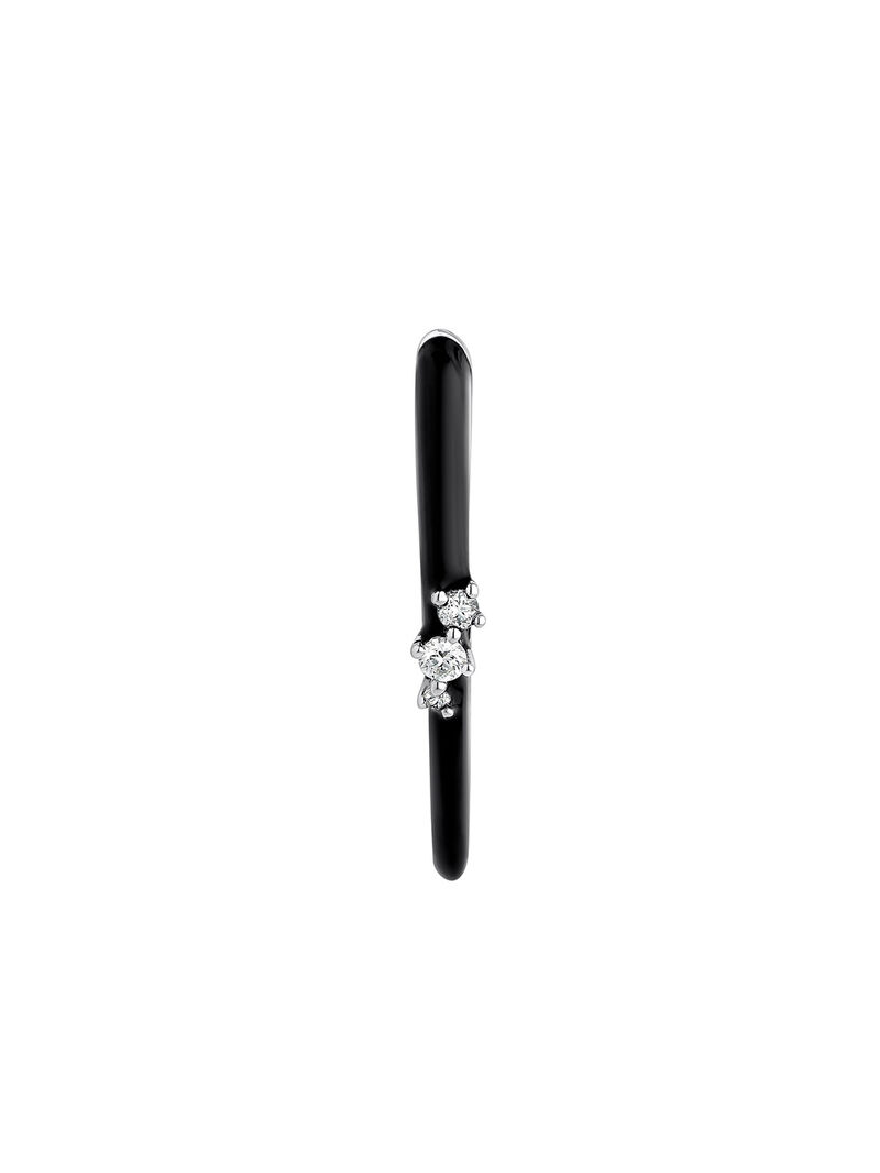 Individual 18K white gold earring with black enamel and diamonds. image number 2