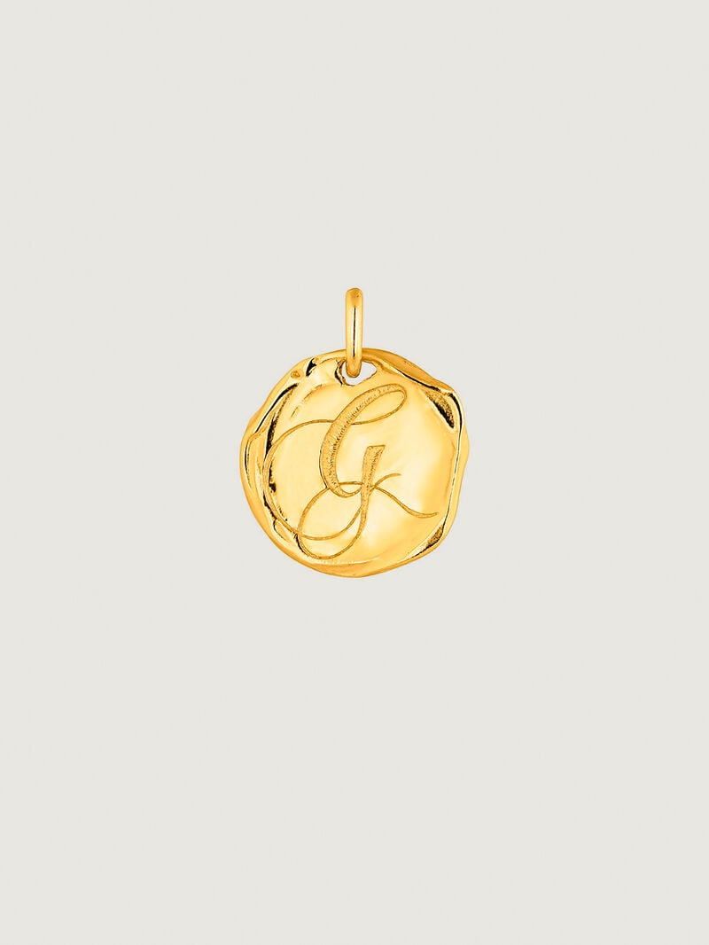 Handcrafted 925 silver charm dipped in 18K yellow gold with the initial G. image number 0
