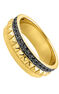 Ring in 18k yellow gold-plated silver with raised detail and black spinel gemstones , J04903-02-BSN