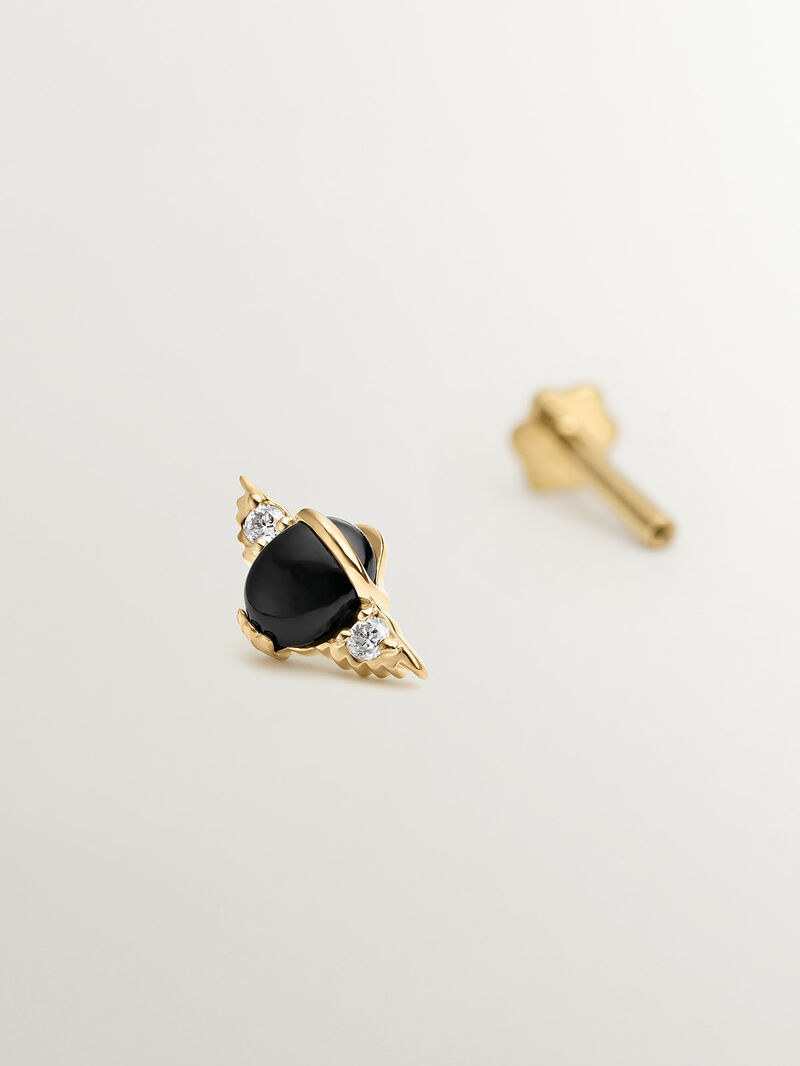 18K yellow gold piercing in the shape of a beetle with onyx and diamonds. image number 4