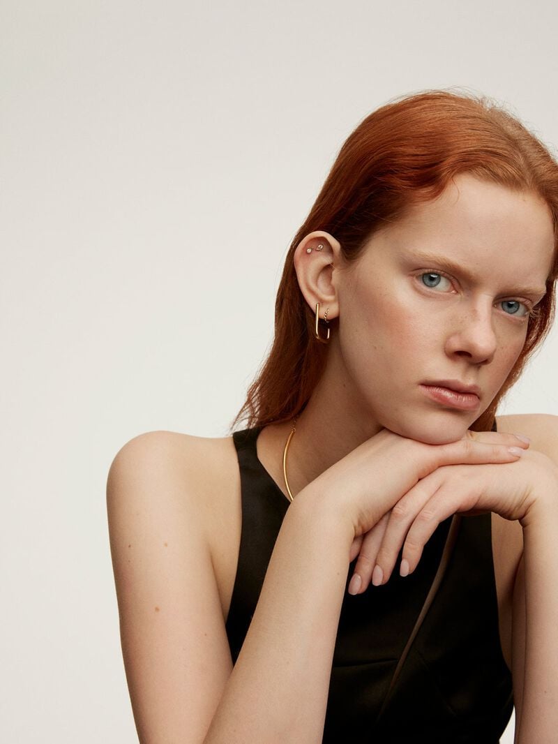 Large rectangular hoop earrings made of 925 silver bathed in 18K yellow gold. image number 5