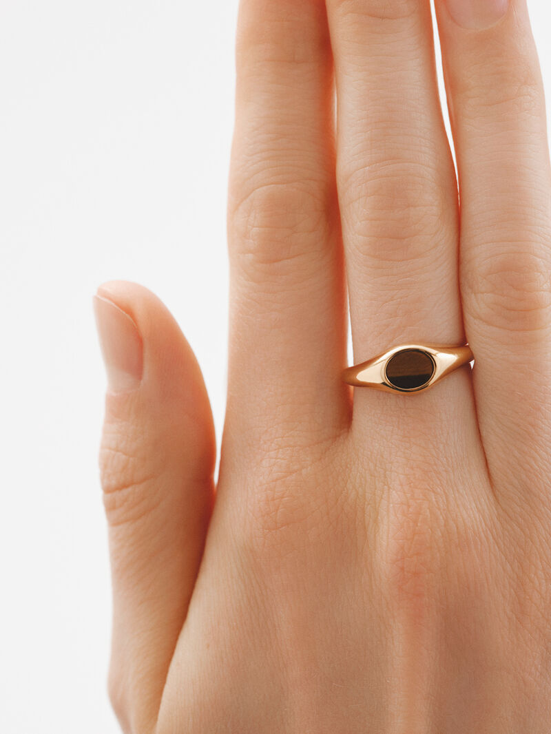 18K yellow gold plated 925 silver signet style ring with central tiger's eye. image number 1