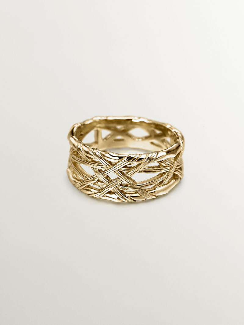925 Silver ring bathed in 18K yellow gold with wicker texture. image number 2