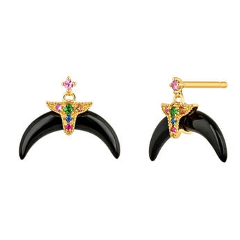 Gold plated silver onyx horn earrings , J04305-02-ONMULTI,hi-res