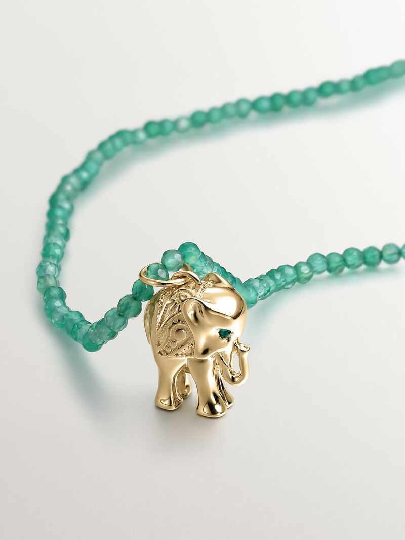 925 silver charm bathed in 18k yellow gold with green ónix and elephant shape image number 4