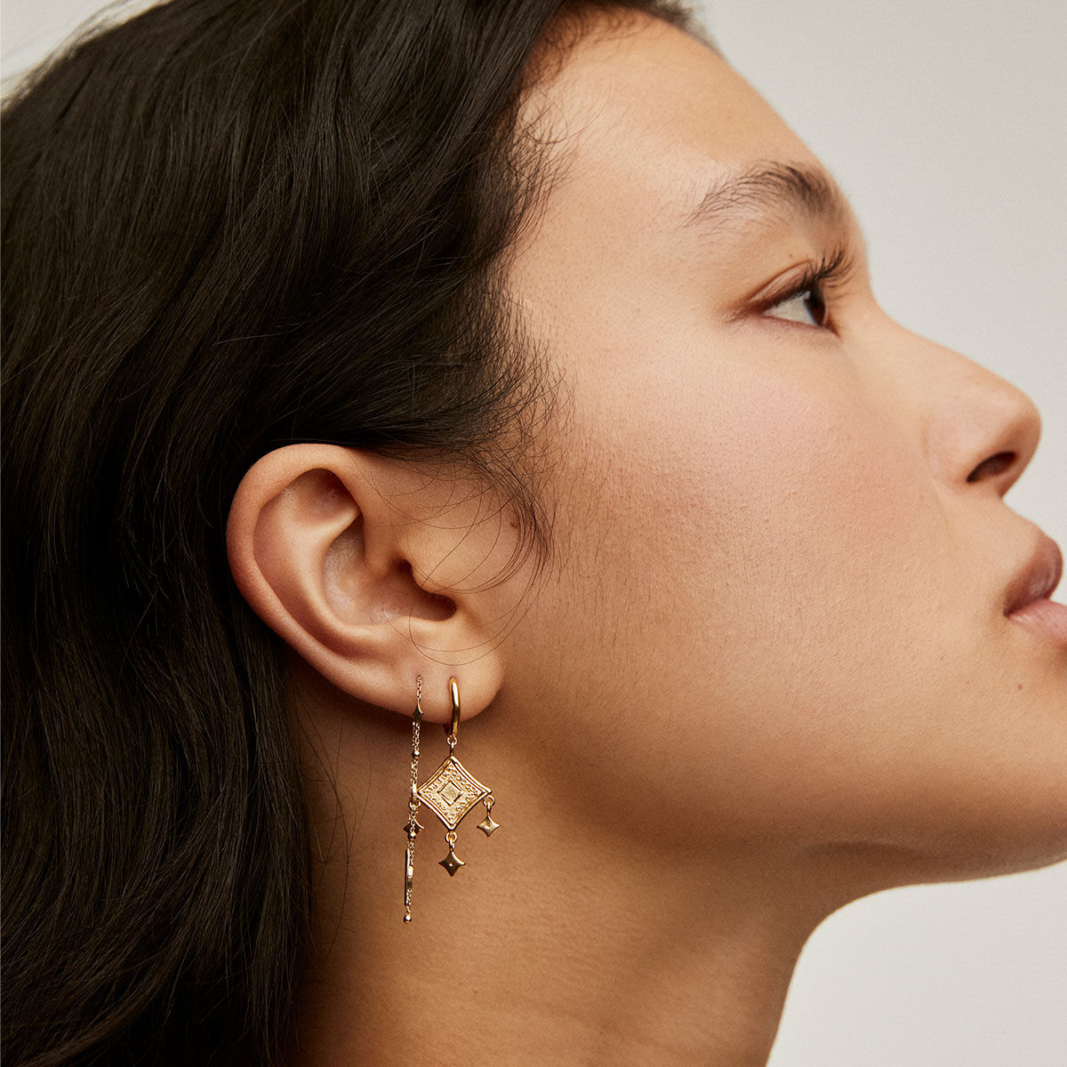 Gold chain earring, J05024-02-H, hi-res
