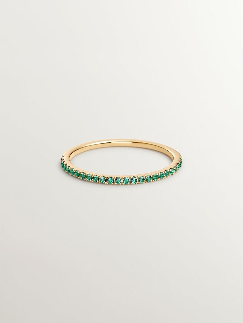 9K Yellow Gold Ring with Green Emeralds image number 2