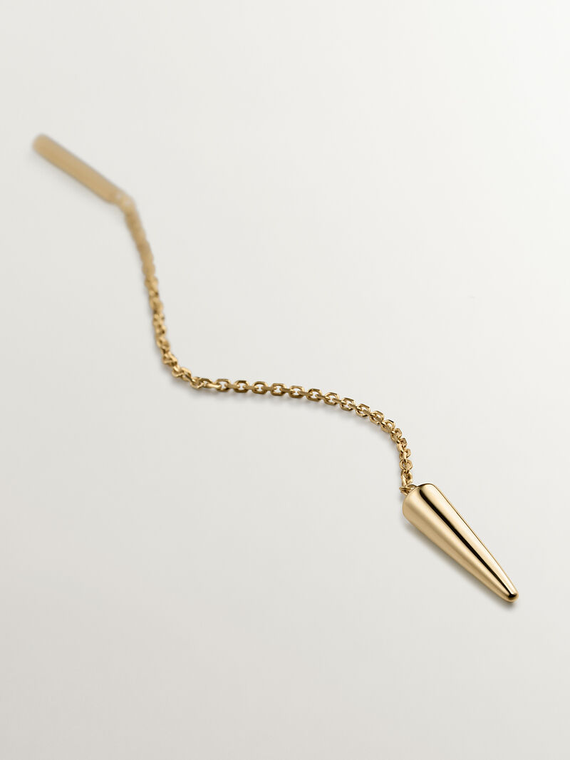 Individual 9K yellow gold earring with chain and spike. image number 2