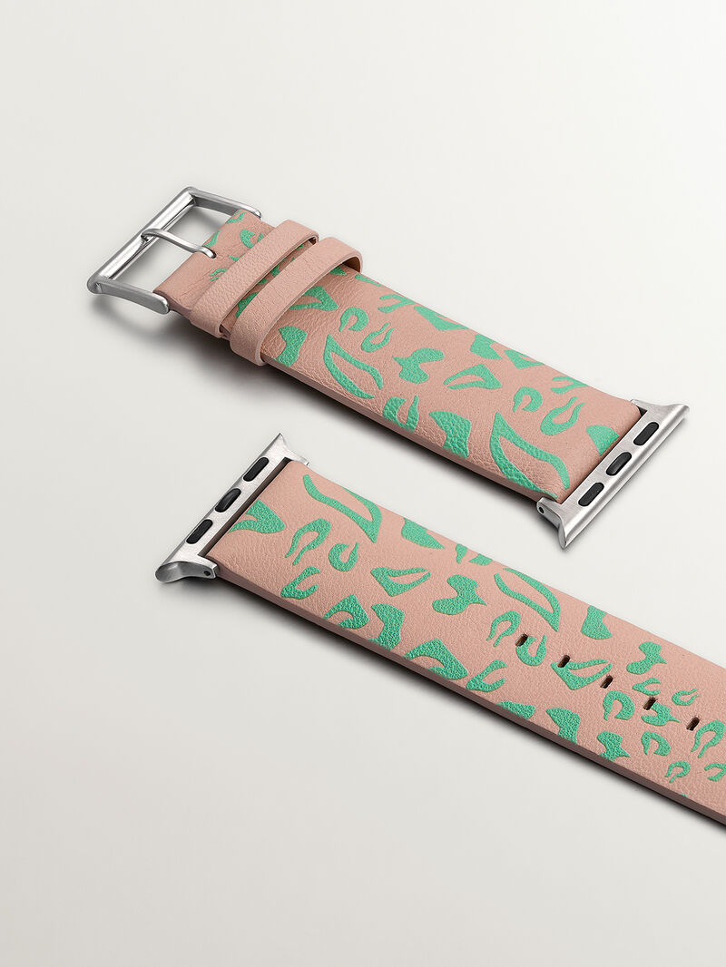 Leather Apple Watch band with pink and green animal print image number 2