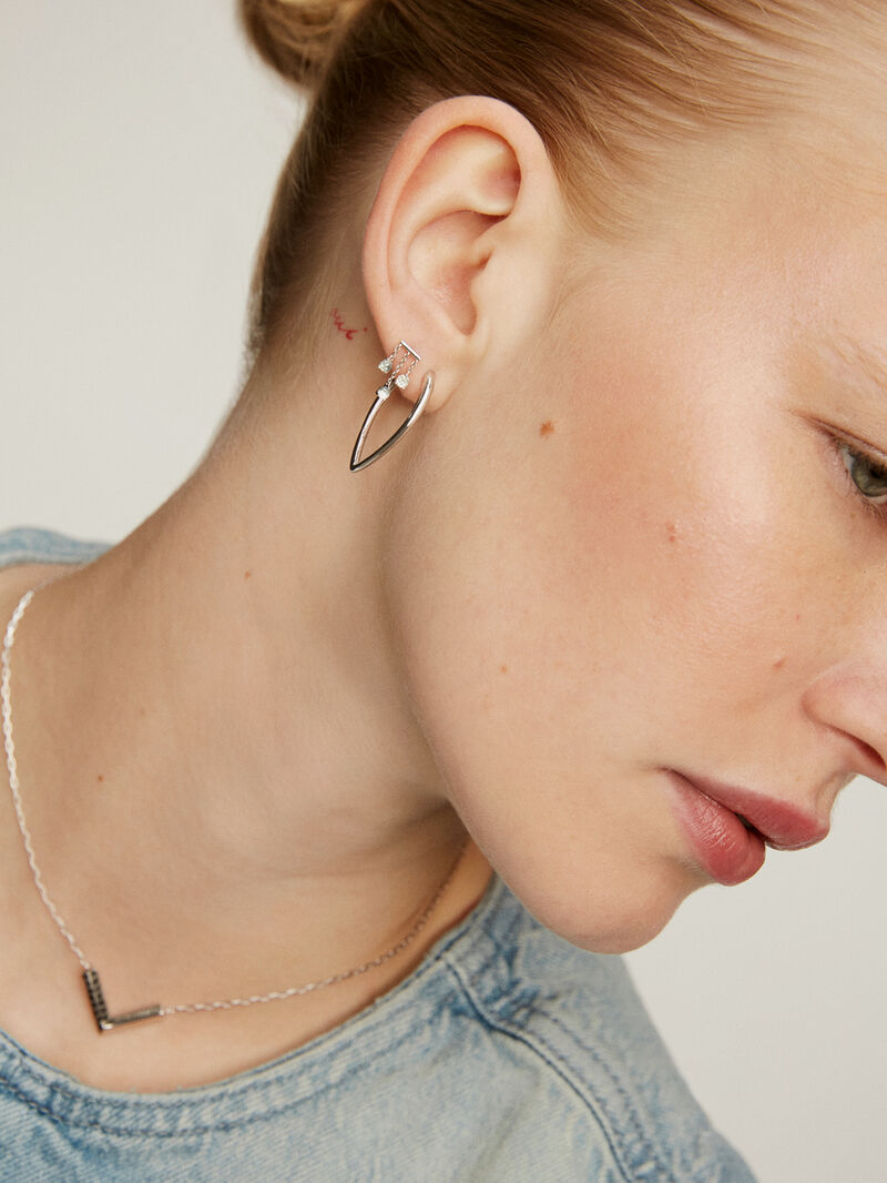 Large 925 silver hoop earrings in drop shape. image number 3