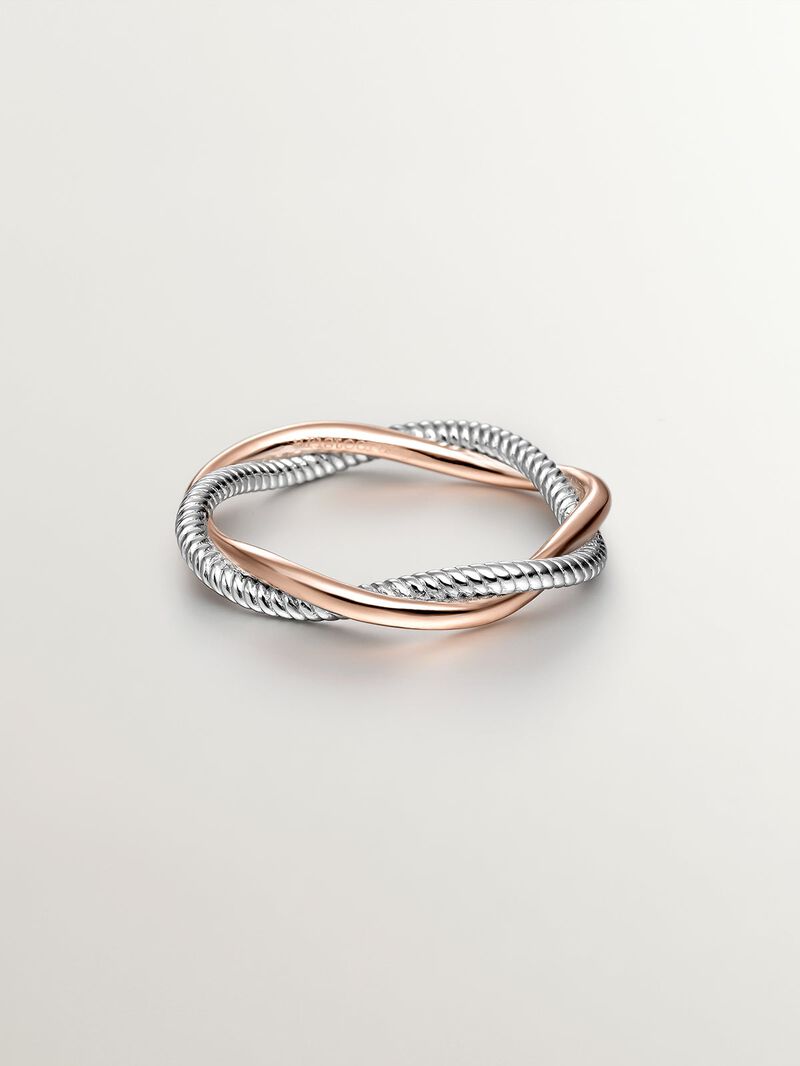 Double twisted ring made of 925 silver bathed in 18K rose gold. image number 2