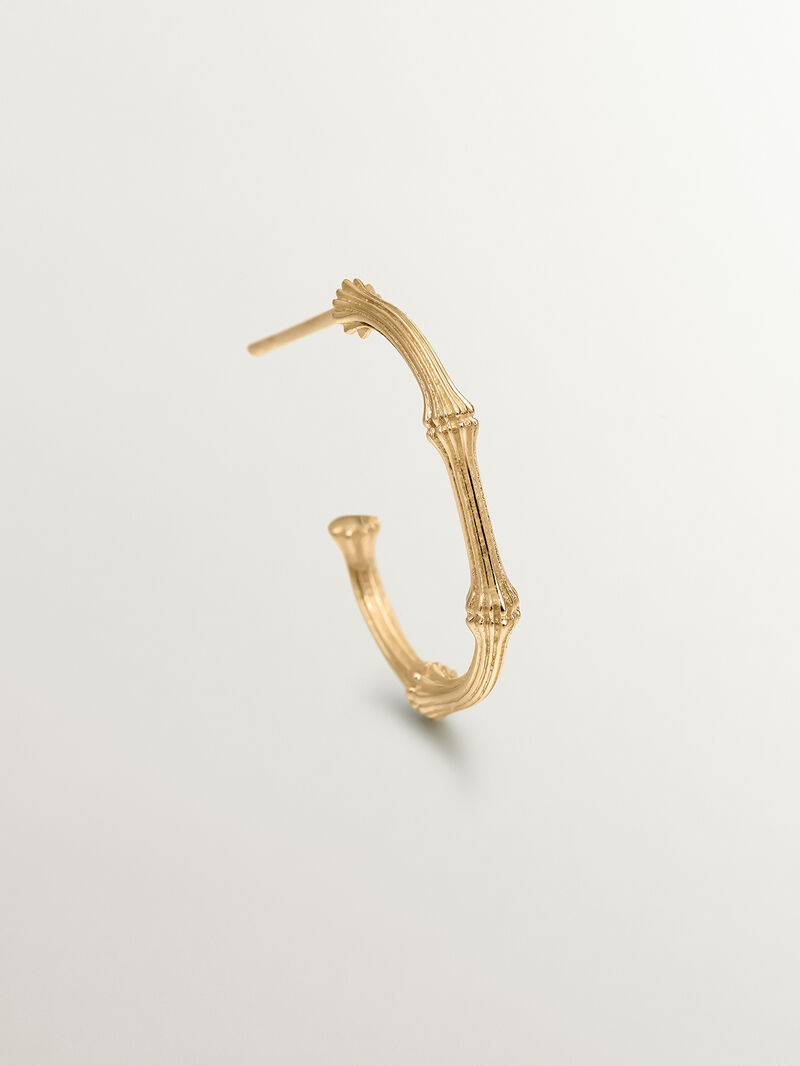 9K Yellow Gold Bamboo Texture Single Hoop Earring image number 4