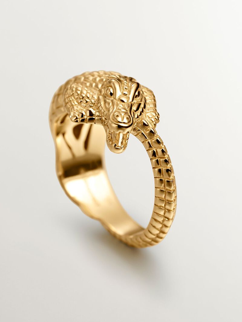 925 silver ring in 18K yellow gold with crocodile shape image number 2