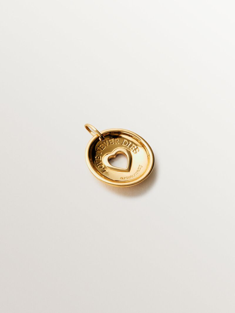 18K yellow gold plated 925 silver charm with purple rhodolites, white topaz and heart shape. image number 2