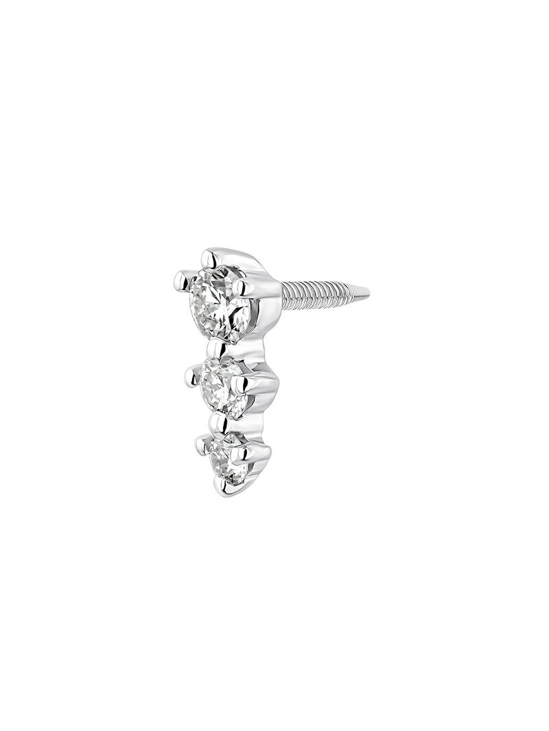 Single 18K white gold earring with triple diamond. image number 2