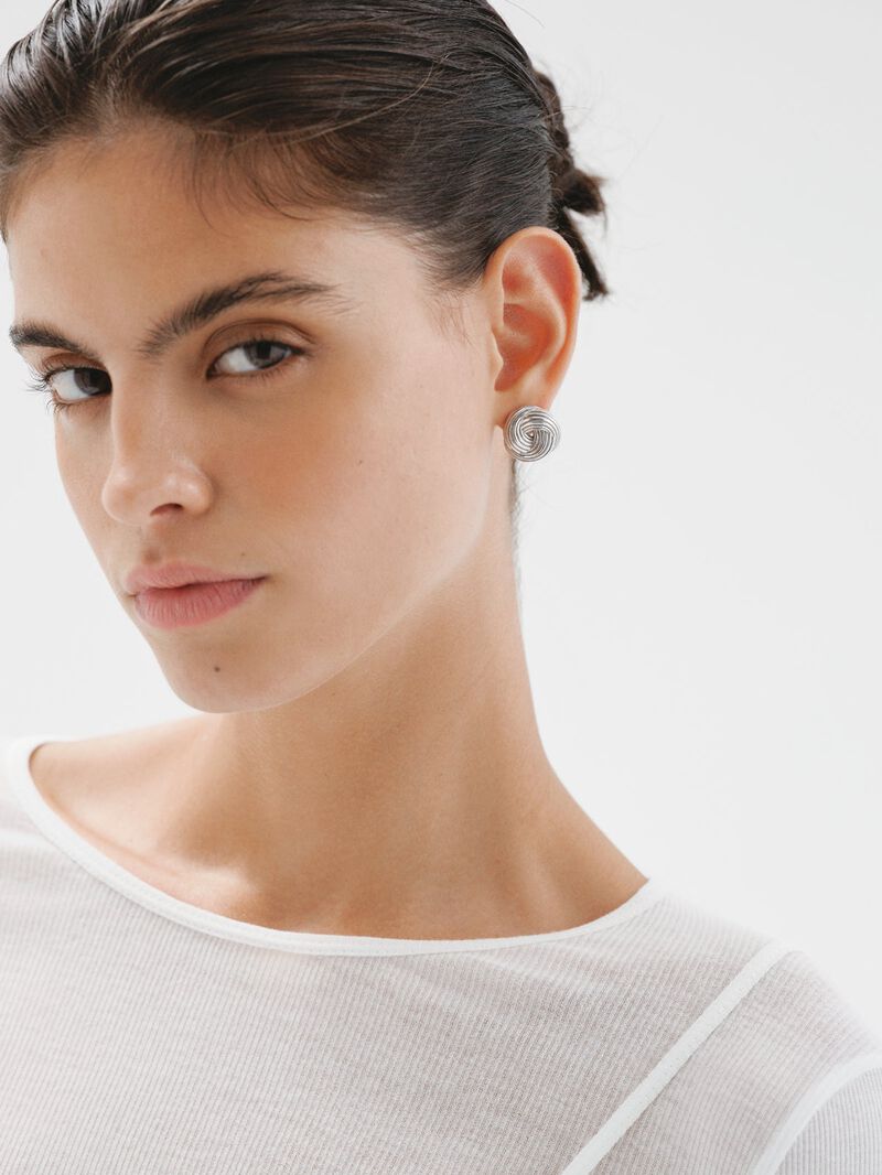 Rhodium-plated 925 silver earrings with gallon texture image number 3