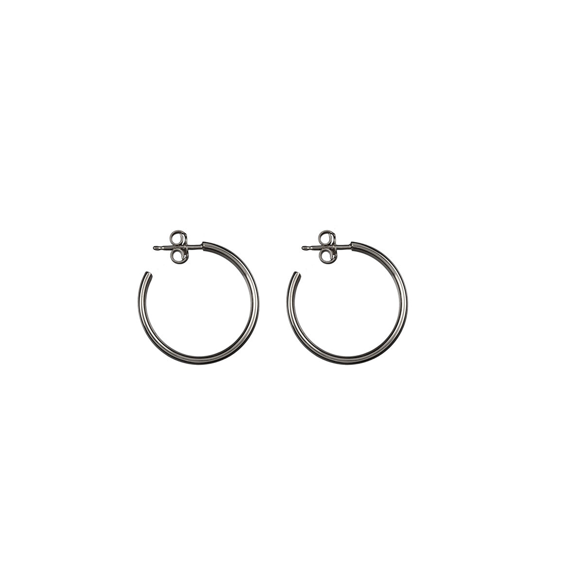 Medium silver smooth hoop earrings , J01587-01, hi-res