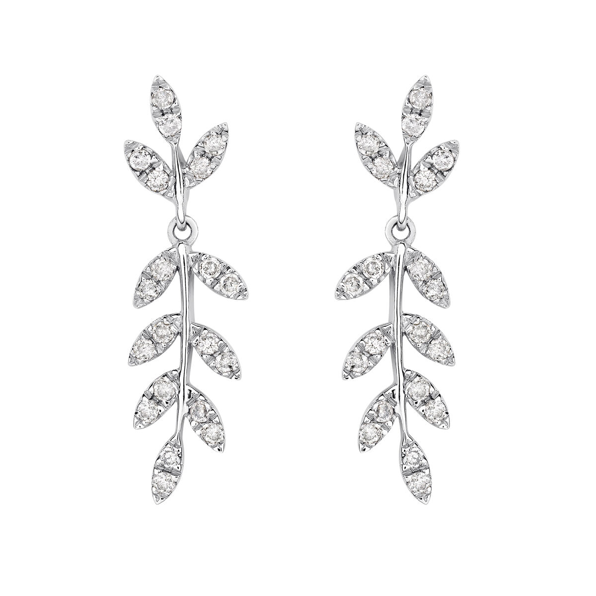 Silver leaves earrings with diamonds , J03121-01-GD, hi-res