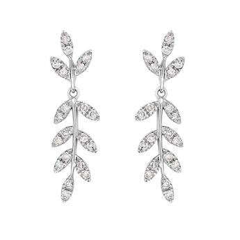 Silver leaves earrings with diamonds , J03121-01-GD,hi-res
