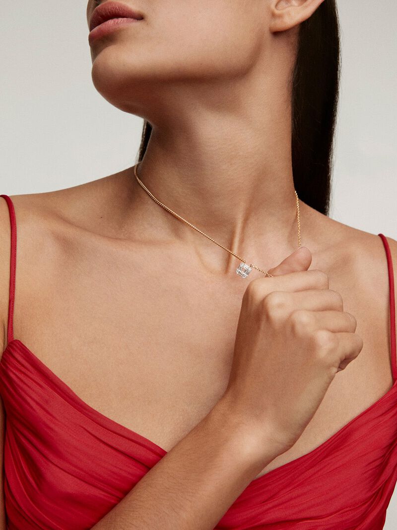 925 Silver necklace plated in 18K yellow gold with white topazes image number 3