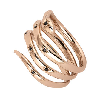 Rose gold plated snake ring with spinels , J04196-03-BSN,hi-res