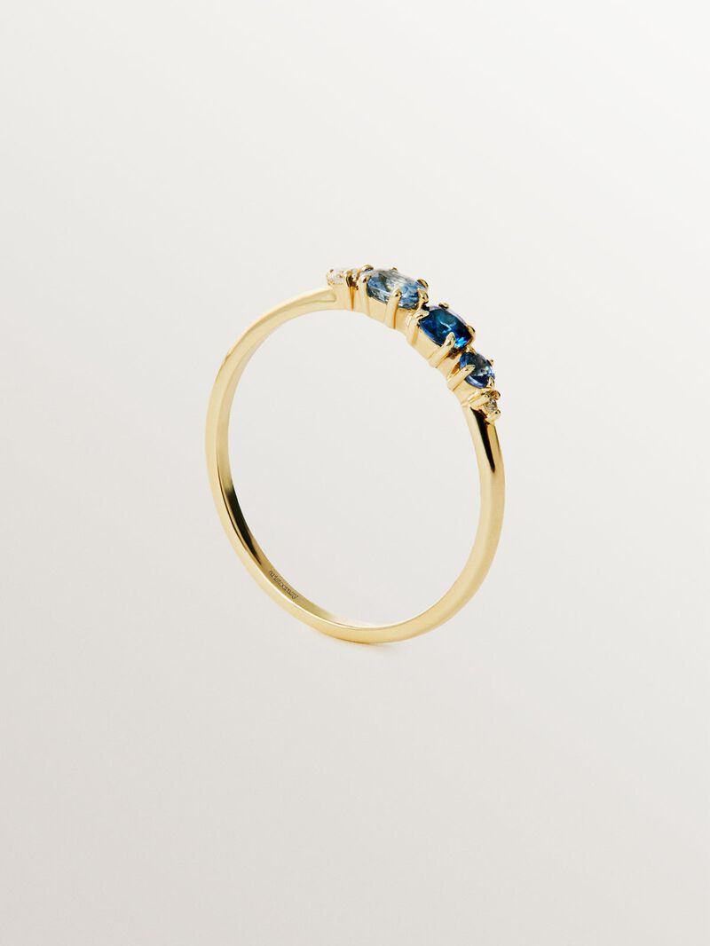 9K yellow gold ring with blue sapphires and diamonds image number 4