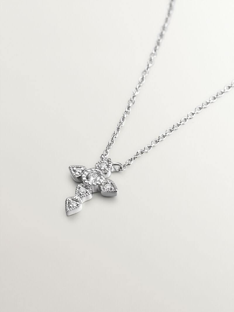 9K white gold pendant with diamond cross. image number 2