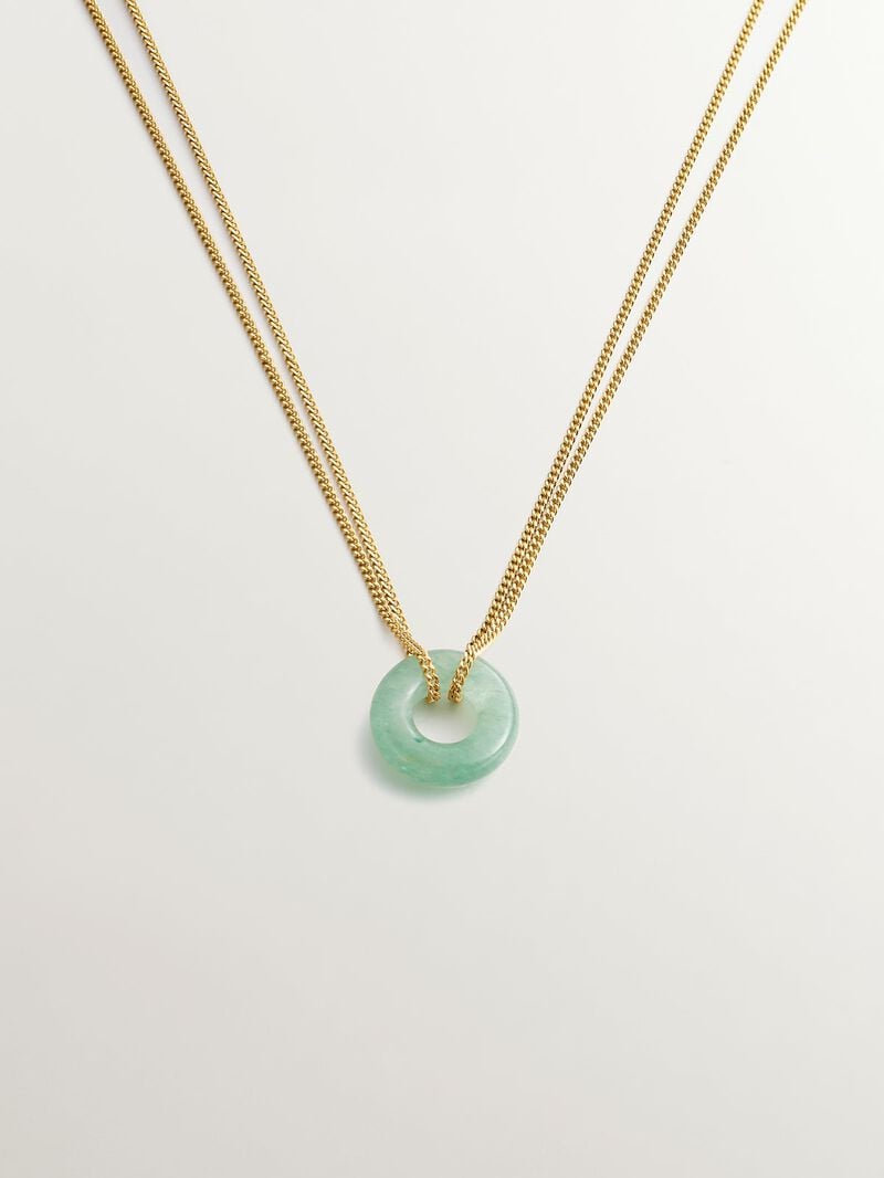 Yellow 18K gold-plated 925 silver pendant with green aventurine image number 0