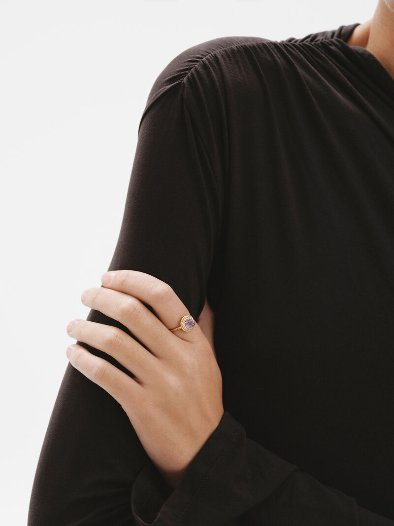 925 Silver ring bathed in 18K yellow gold with pink amethyst image number 3