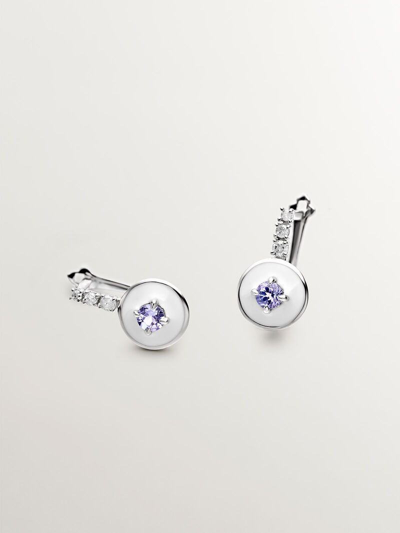 925 silver earrings with purple tannitas, white diamonds and white enamel image number 0