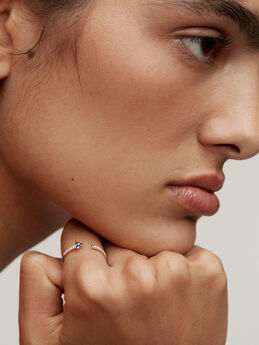 Open ring clover sapphire and diamonds white gold , J04065-01-BS, mainproduct