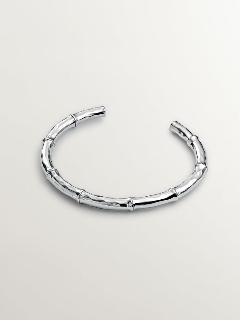 Bangle type bracelet made of 925 silver with bamboo texture. image number 2