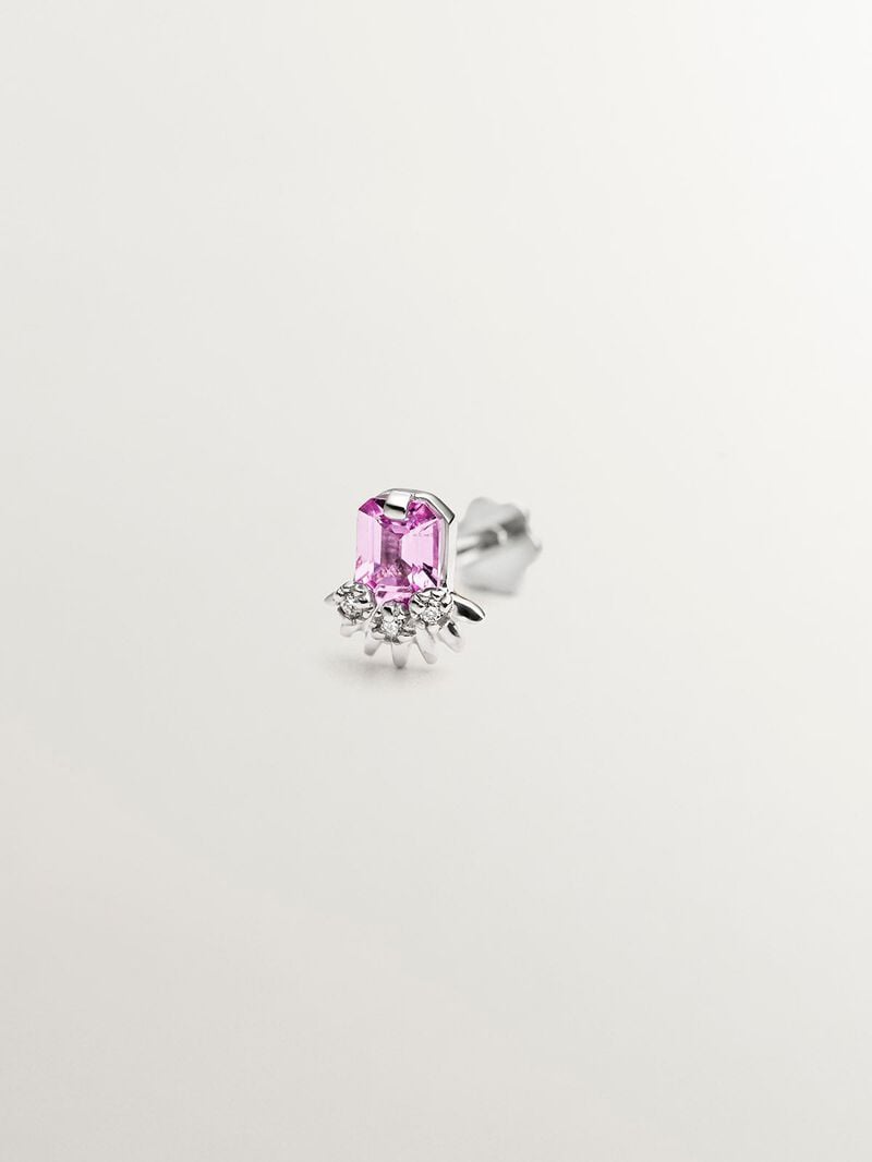 18k white gold piercing with central pink sapphire and diamonds. image number 2