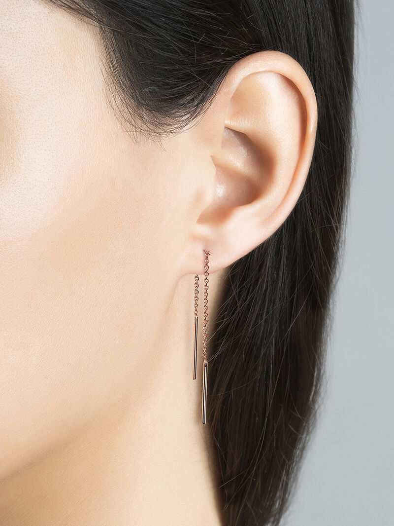 Long 925 silver chain earrings bathed in 18K rose gold image number 1